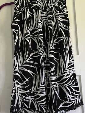 Robert Louis Black Wide-Leg Pants with White Leaf Motif